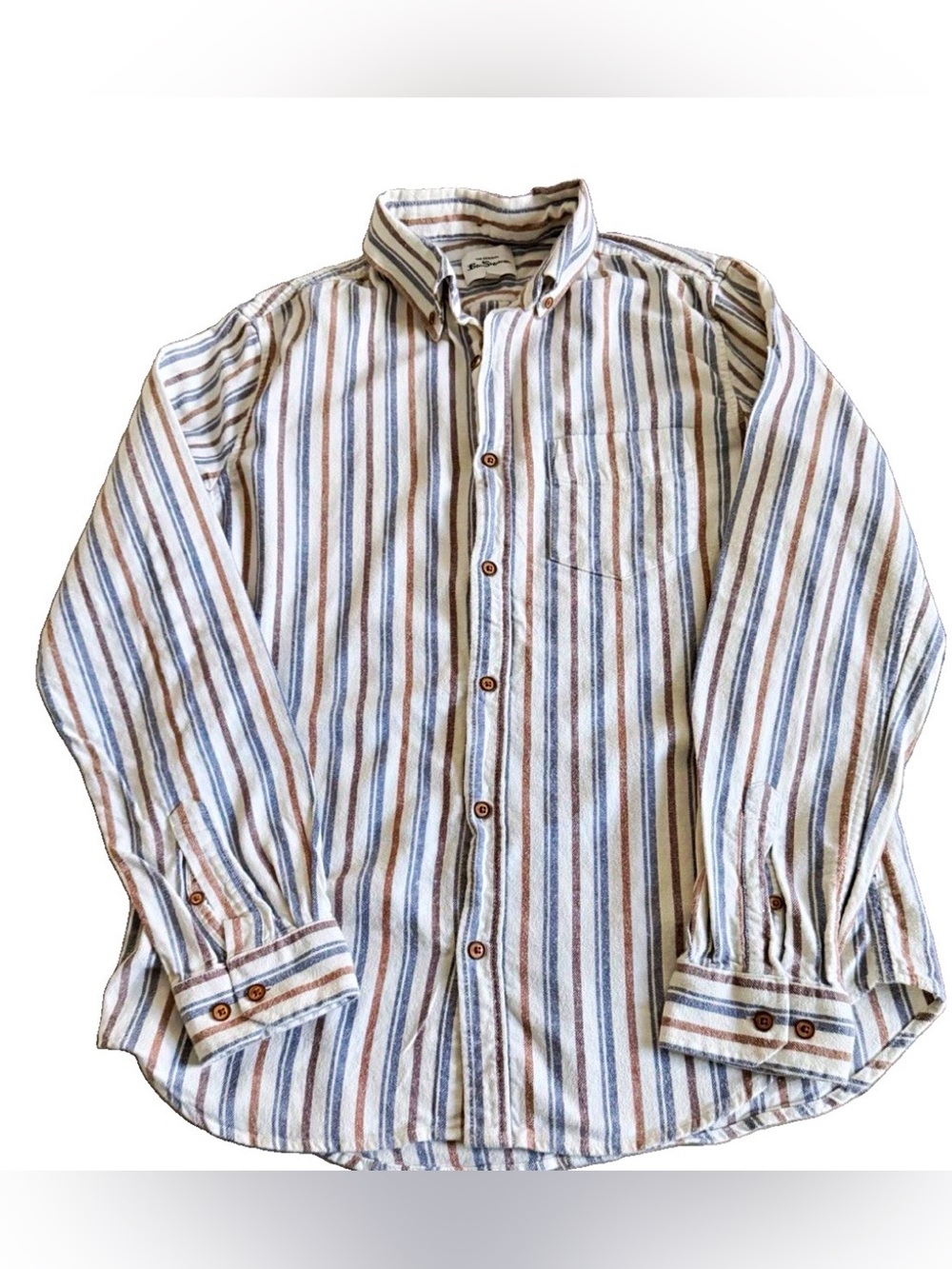 Ben Sherman Blue Beige Brown Striped Cotton Button Down Long Sleeve Shirt Medium